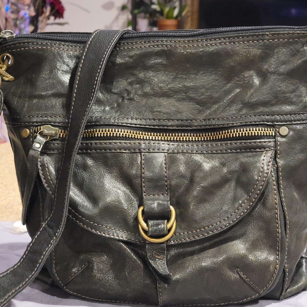 Fossil Leather Large Crossbody Bag Brown Nice Vintage